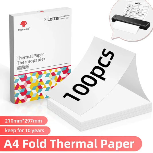 100 Sheets  A4 Paper Thermal Paper Fold Continuous Printing Paper Suitable for  M08F A4 Printer Long Time Storage